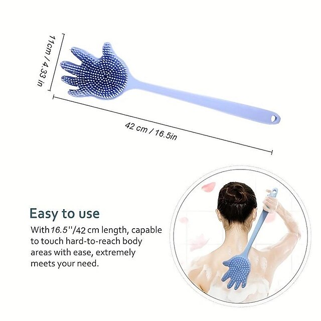 Back Shower Scrubber Long Handle Back Washer For Shower Body Brush Soft Bristled Silicone Shower Scrubber