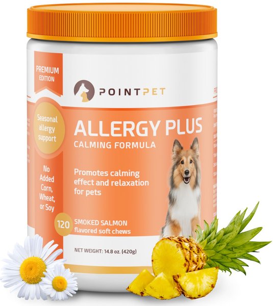 PointPet Allergy Plus Calming Smoked Salmon Flavored Seasonal Allergy Support Soft Chew Dog Supplement， 120 Count