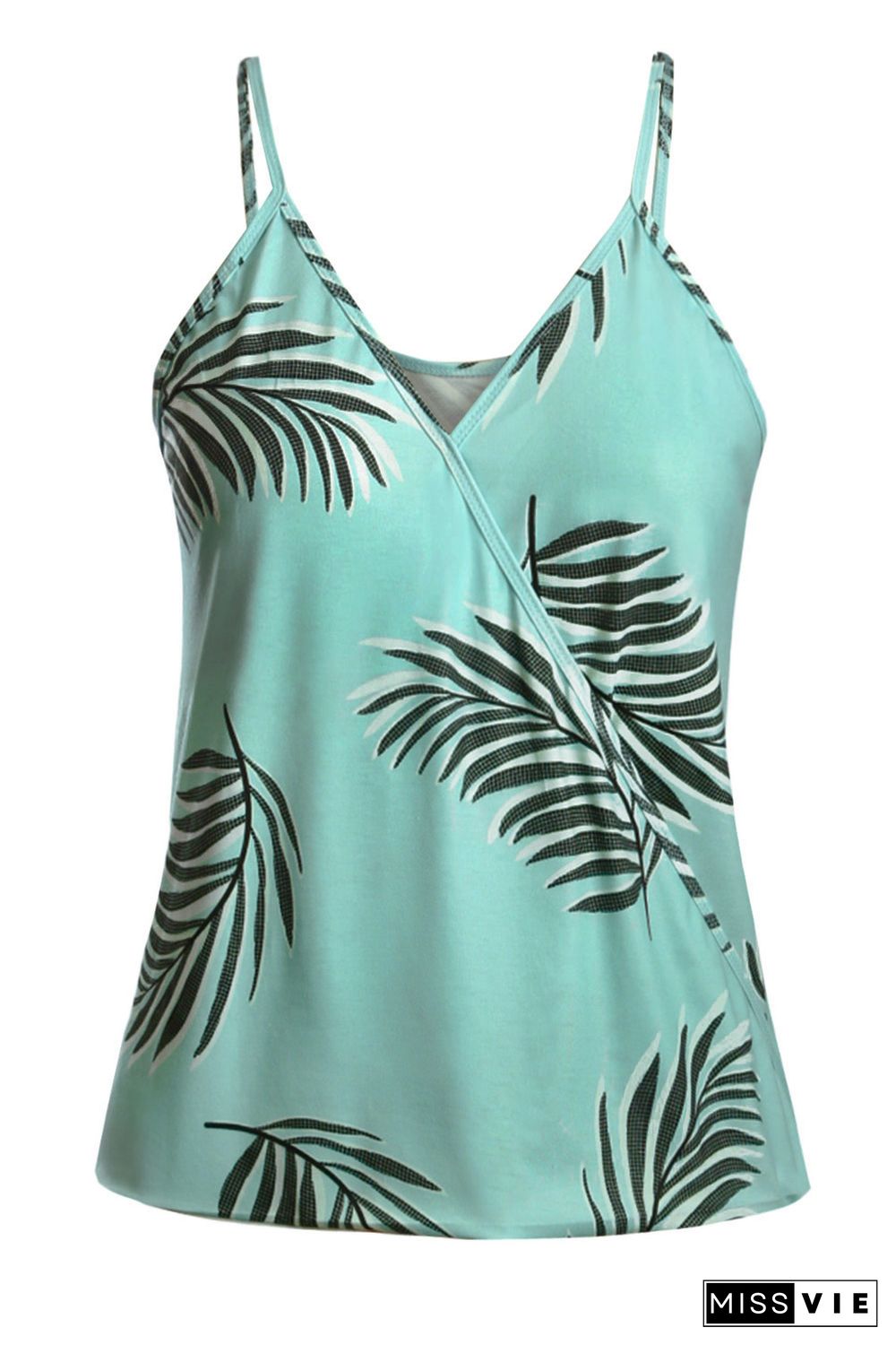 Green Tropical Plant Print Tank Top