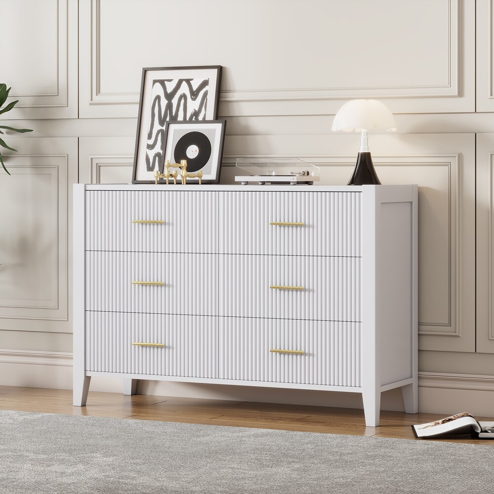 6 Drawer Dresser with Metal Handle for Bedroom