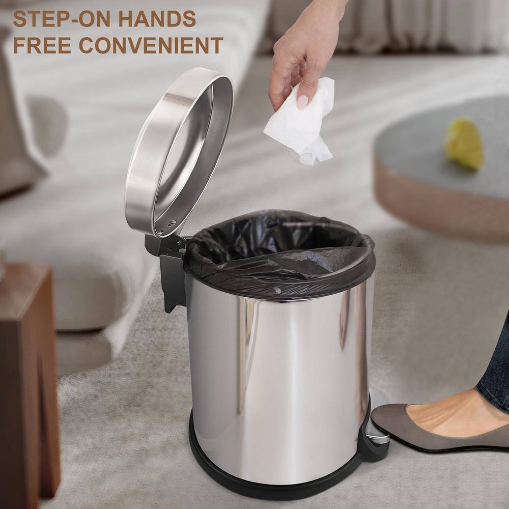 Innovaze 1.3 Gal. Stainless Steel Brushed Fingerprint-Resistant Round Step-on Trash Can MGCS-AS2004