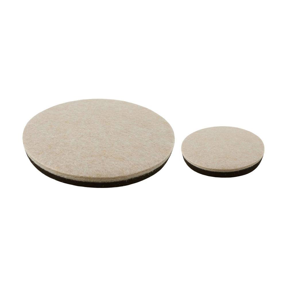 Everbilt (4) 7 in. and (4) 3-12 in. Beige and Black Round Felt Heavy Duty Furniture Slider Pads for Hard Floors (8-Pack) 4713044EB