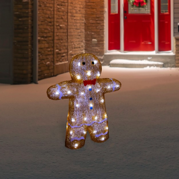 Led Lighted Acrylic Gingerbread Man With Bow Tie Christmas Decoration