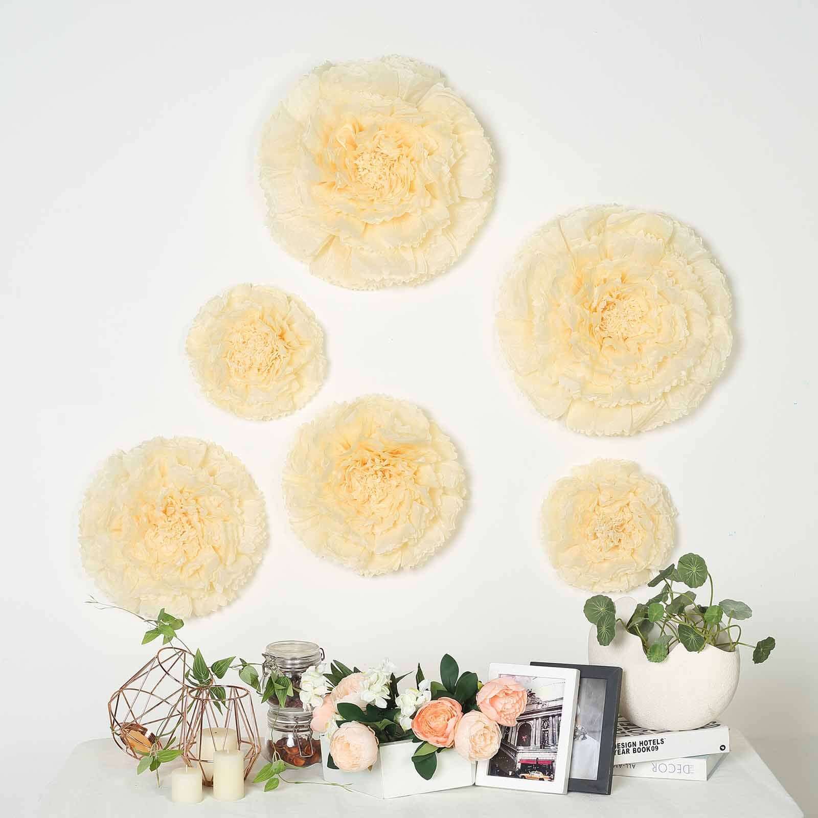 Set of 6 Ivory / Cream Carnation 3D Paper Flowers Wall Decor 7