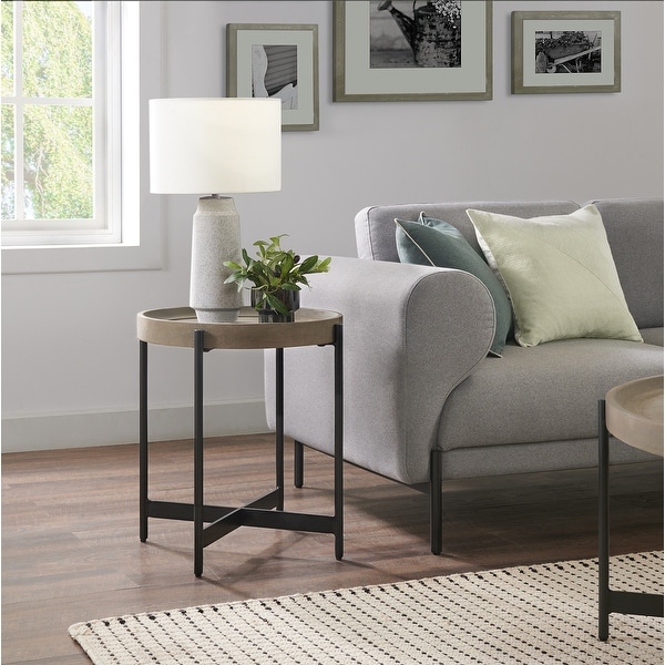 Brookline 20 in. Round Wood with Concrete-Coating End Table