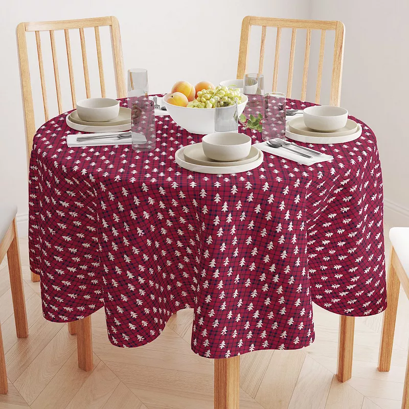 Round Tablecloth， 100% Polyester， 70 Round， Holiday Woodland Plaid