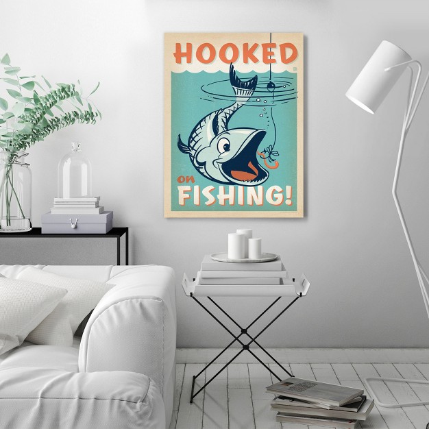 Americanflat Vintage Animal Lake Hooked On Fishing By Anderson Design Group Unframed Canvas Wall Art