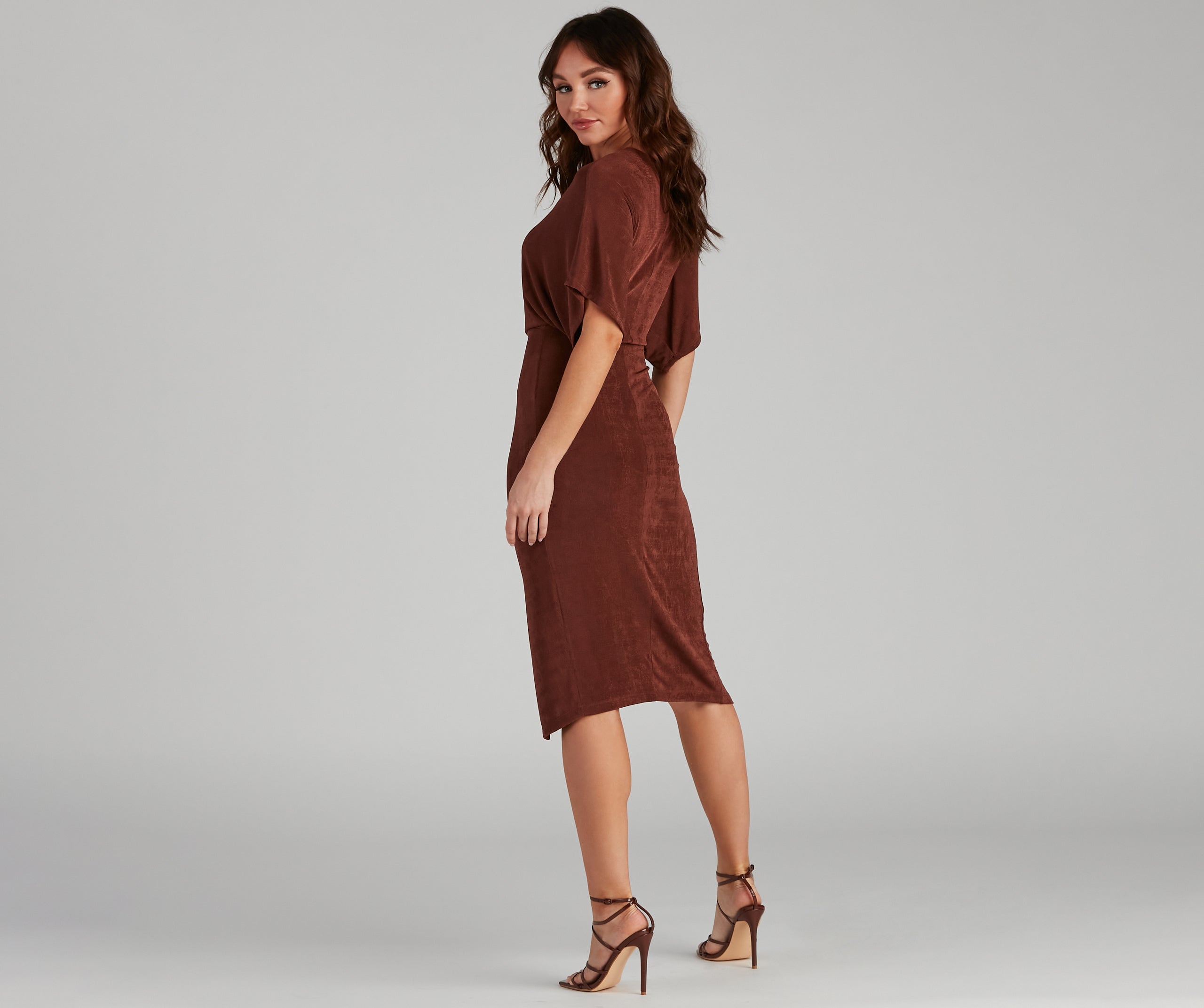 Classy Evening V-Neck Knotted Midi Dress