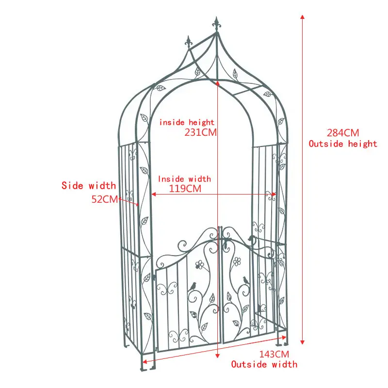 Factory Supply Wire Climbing Plants Metal Wrought Iron Garden Trellis Arch with Door