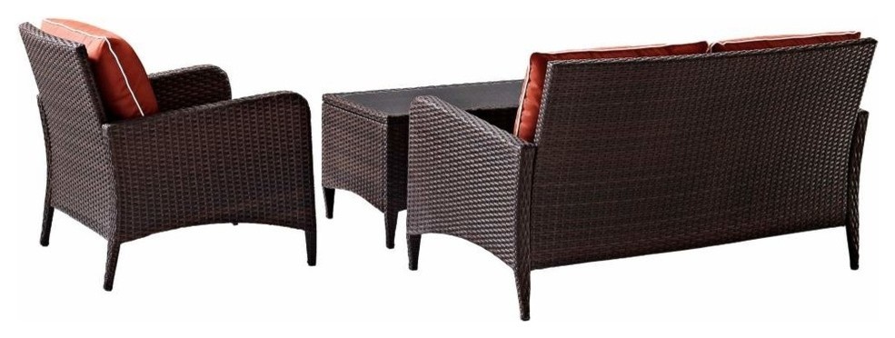 Kiawah 3 Piece Outdoor Wicker Seating Set With Sangria Cushions   Tropical   Outdoor Lounge Sets   by Homesquare  Houzz