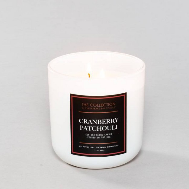 2 wick White Glass Cranberry Patchouli Lidded Jar Candle 12oz The Collection By Chesapeake Bay Candle