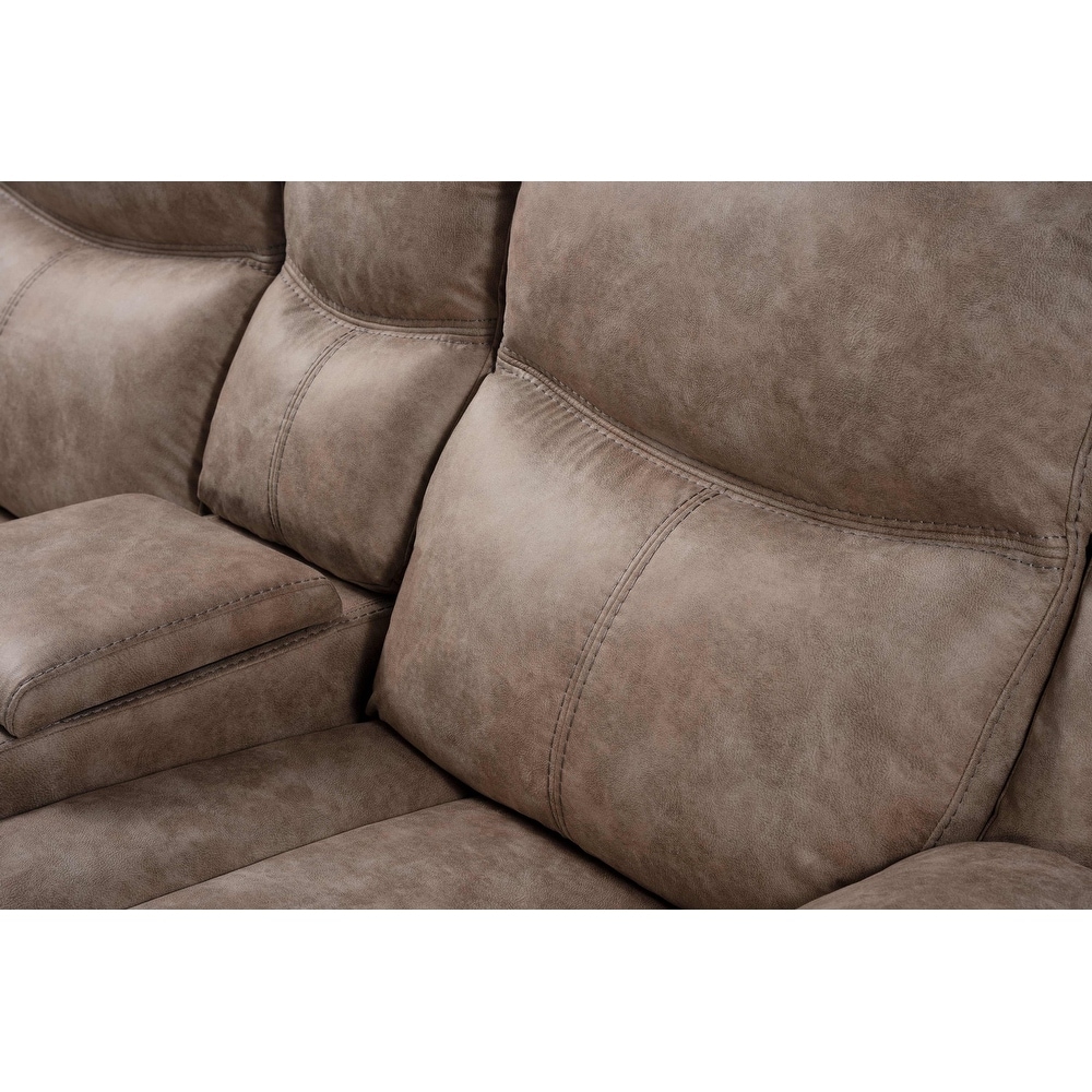 Roundhill Furniture Ensley Faux Leather Reclining Sofa and Loveseat in Sand Finish