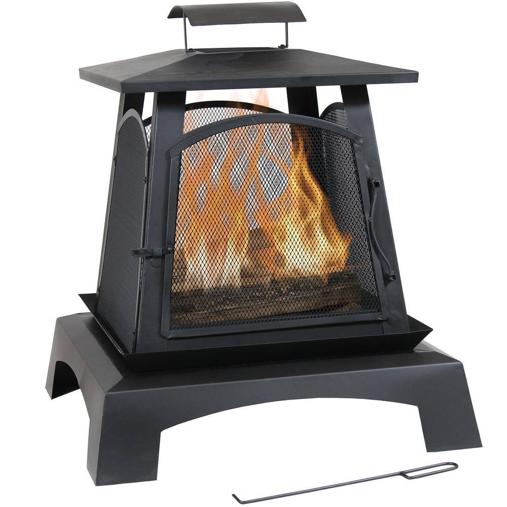 Sunnydaze Decor 32 in. Black Steel Pagoda Style Wood-Burning Fireplace KF-499