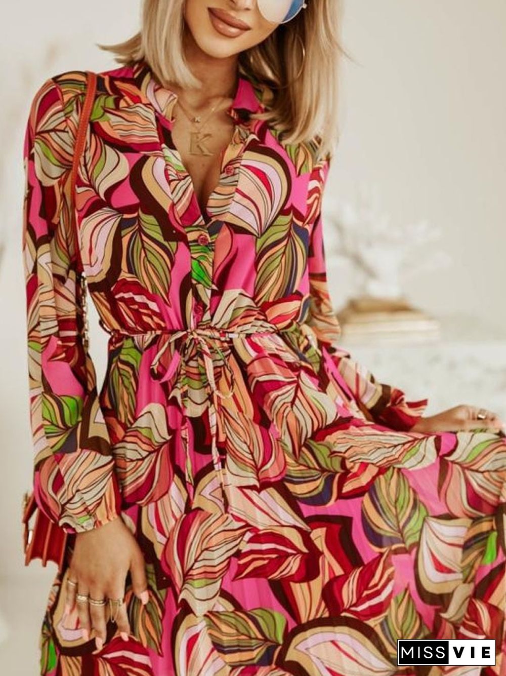 Spring Floral Print Chiffon Long Dress Women Elegant V Neck Button Bohemian Party Dress Casual Long Sleeve Summer Beach Dresses