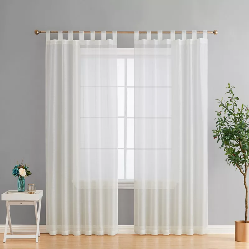 THD Olivia Semi Sheer Light Filtering Transparent Tab Top Lightweight Window Curtains Drapery Panels for Bedroom and Living Room， Set of 2