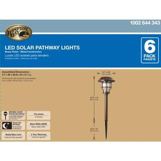 Hampton Bay Solar Brass Outdoor Integrated LED 2500K 10-Lumens Vintage Bulb Landscape Pathway Light Set (6-Pack) NXT-1742