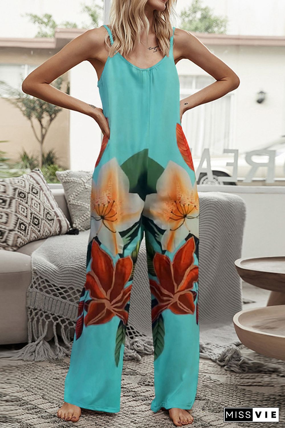 Print Long Pants Loose Jumpsuit Wholesale