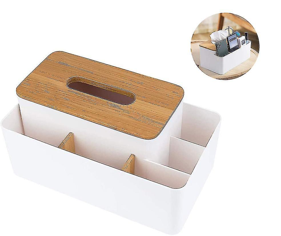 Multifunctional Storage Box Bamboo Desktop Organizer Detachable Tissue Organizer Face Tissue Holder， Desk Storage Box， Detachable Wooden Desk Organize