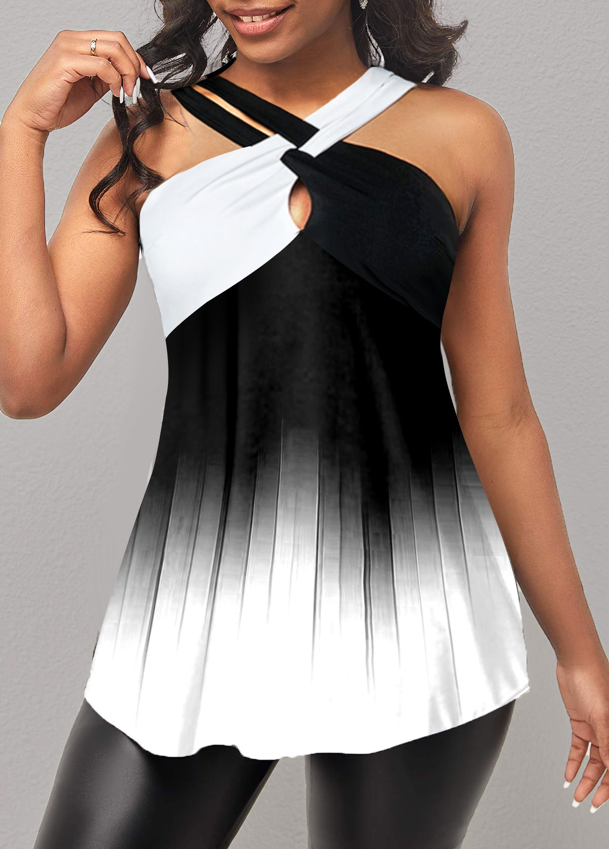 Black Ombre Cross Strap Tank Top