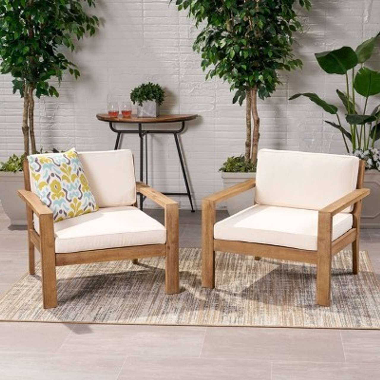 Santa Ana 2pk Acacia Wood Club Chairs Brushed Light Brown/Cream - Christopher Knight Home