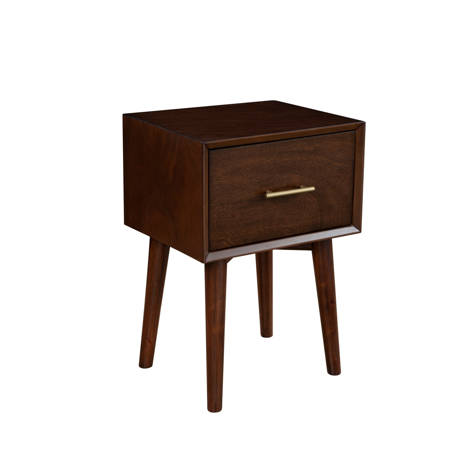 End Table with 1 Drawer and Angled Legs， Walnut Brown