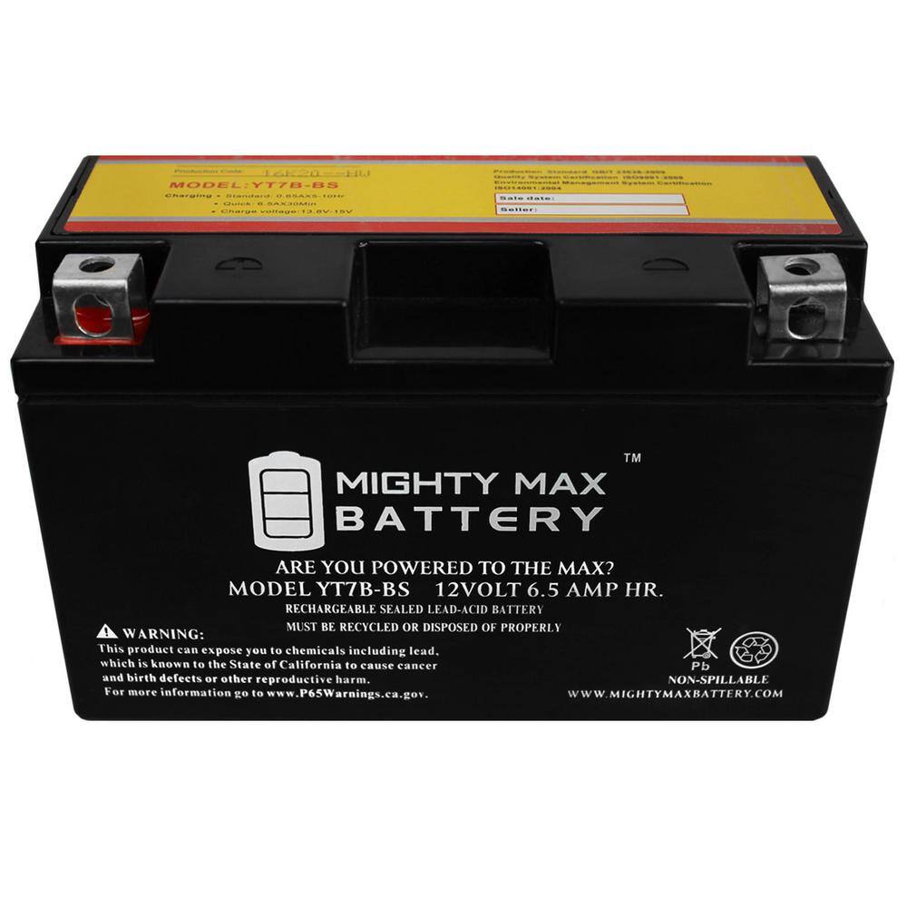 MIGHTY MAX BATTERY 12-Volt 6.5 AH 120 CCASealed Lead Acid Powersport AGM Battery YT7B-BS