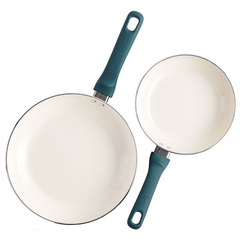 Spice by Tia Mowry Savory Saffron 2 Piece Ceramic Nonstick Aluminum Frying Pan Set in Teal