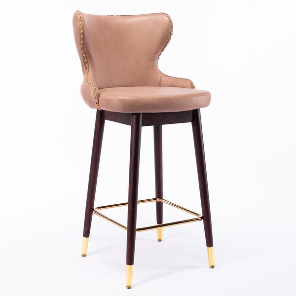 29.9 Fabric bar chairs， Gold Decoration Bar stools， Set of 2 Khaki