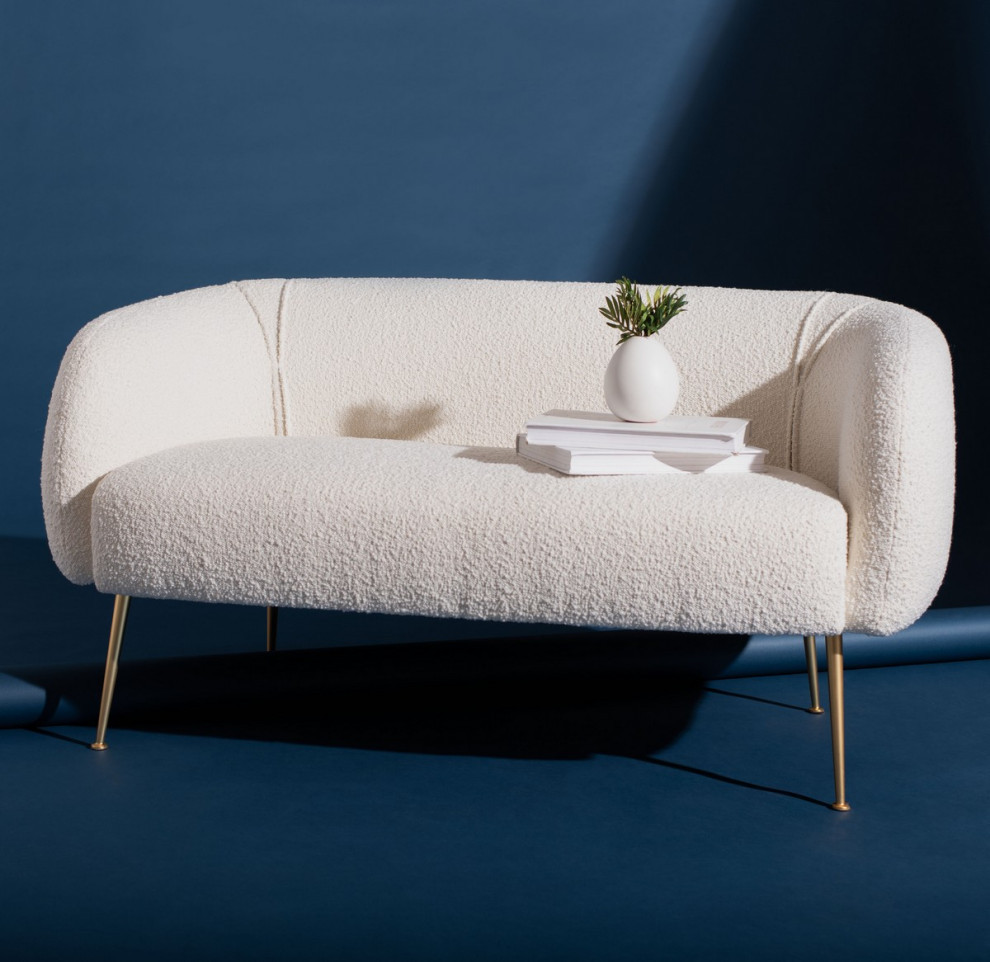 Patricia Poly Blend Loveseat Ivory/Gold   Midcentury   Loveseats   by Virgil Stanis Design  Houzz