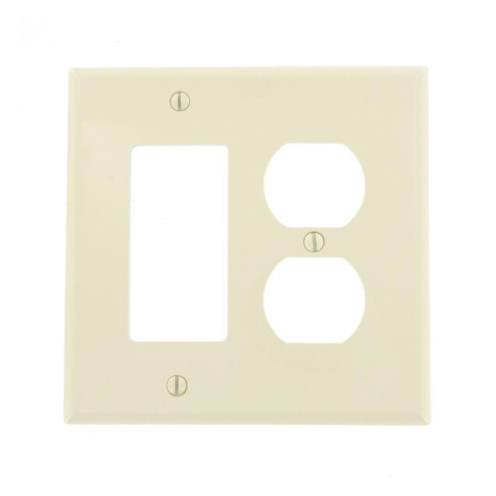 Leviton Decora 2-Gang Midway 1-Duplex Outlet Combination Nylon Wall Plate Light Almond R56-PJ826-00T