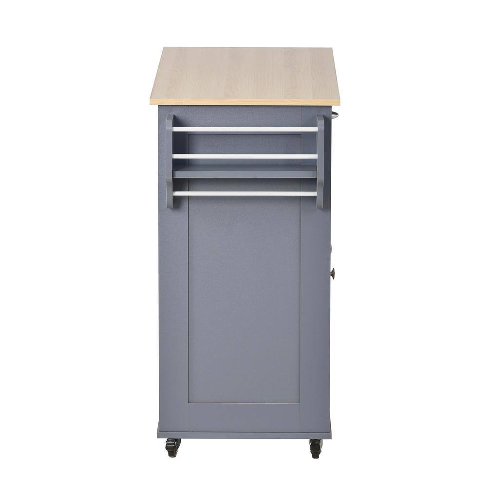 Blue Kitchen Island Cart with Two Storage Cabinets Four Locking Wheels Wine Rack Two Drawers Spice Rack Towel Rack EC-KCGB-5162