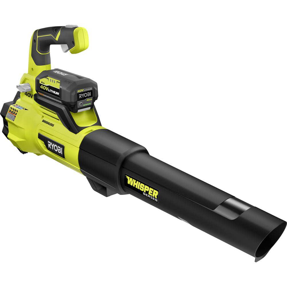 RYOBI 40V Brushless 125 MPH 550 CFM Cordless Battery Whisper Series Jet Fan Blower with 40 Ah Battery and Charger