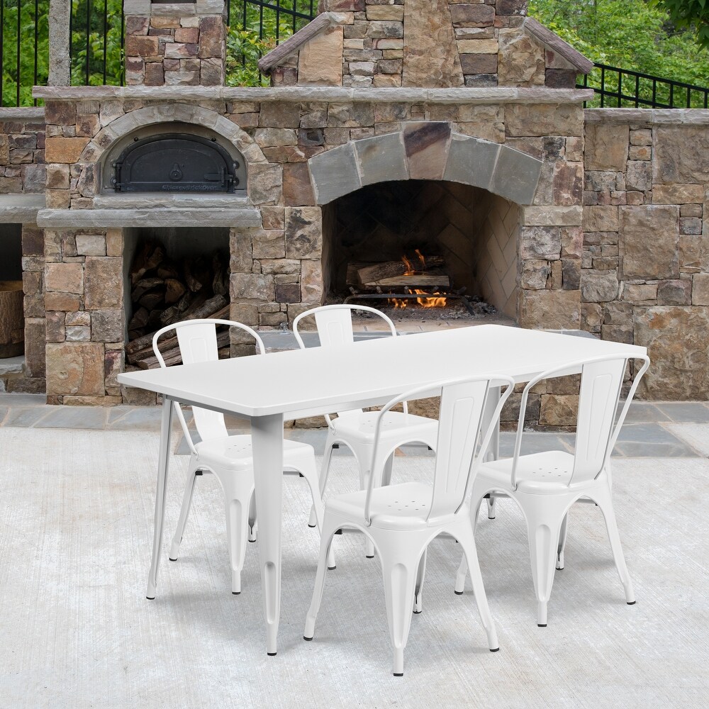 Metal Indoor/ Outdoor Table and Stackable Chair Set