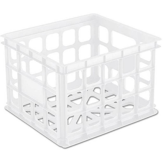 Sterilite Storage Crate Stackable Plastic Bin Open Basket With Handles Organize Home Garage Office School White 6 pack