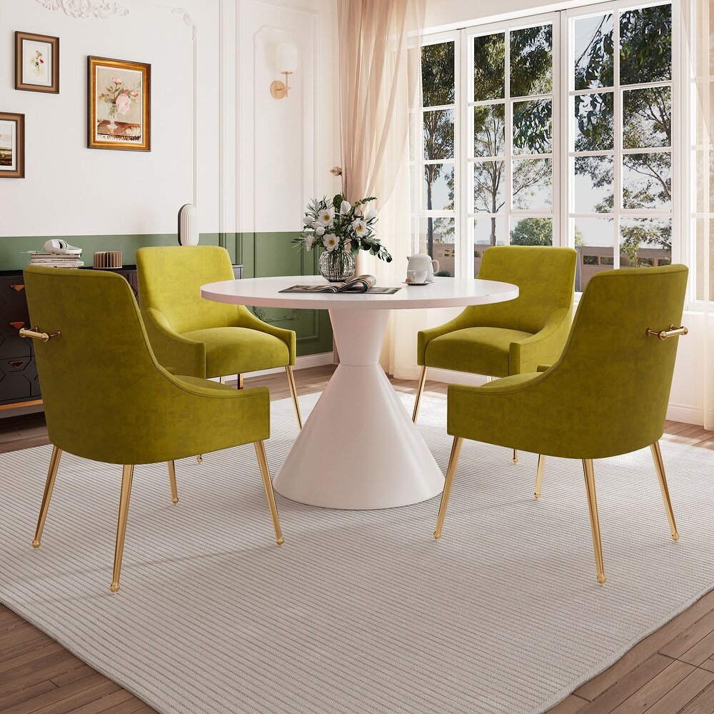 Clihome 5 Piece High Gloss White Table with Velvet Chair Dining Set