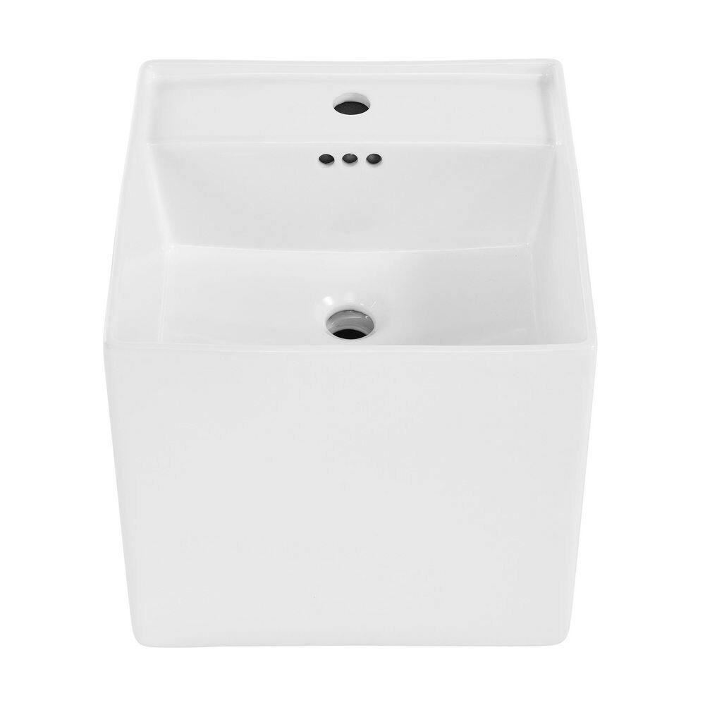 Swiss Madison Pur 16.5 in. Square Wall Mount Bathroom Vessel Sink in Glossy White SM-WS343