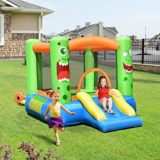 Costway Multi-Color Kids Playing Inflatable Bounce House Jumping Castle Game Fun Slider 480-Watt Blower OP70022