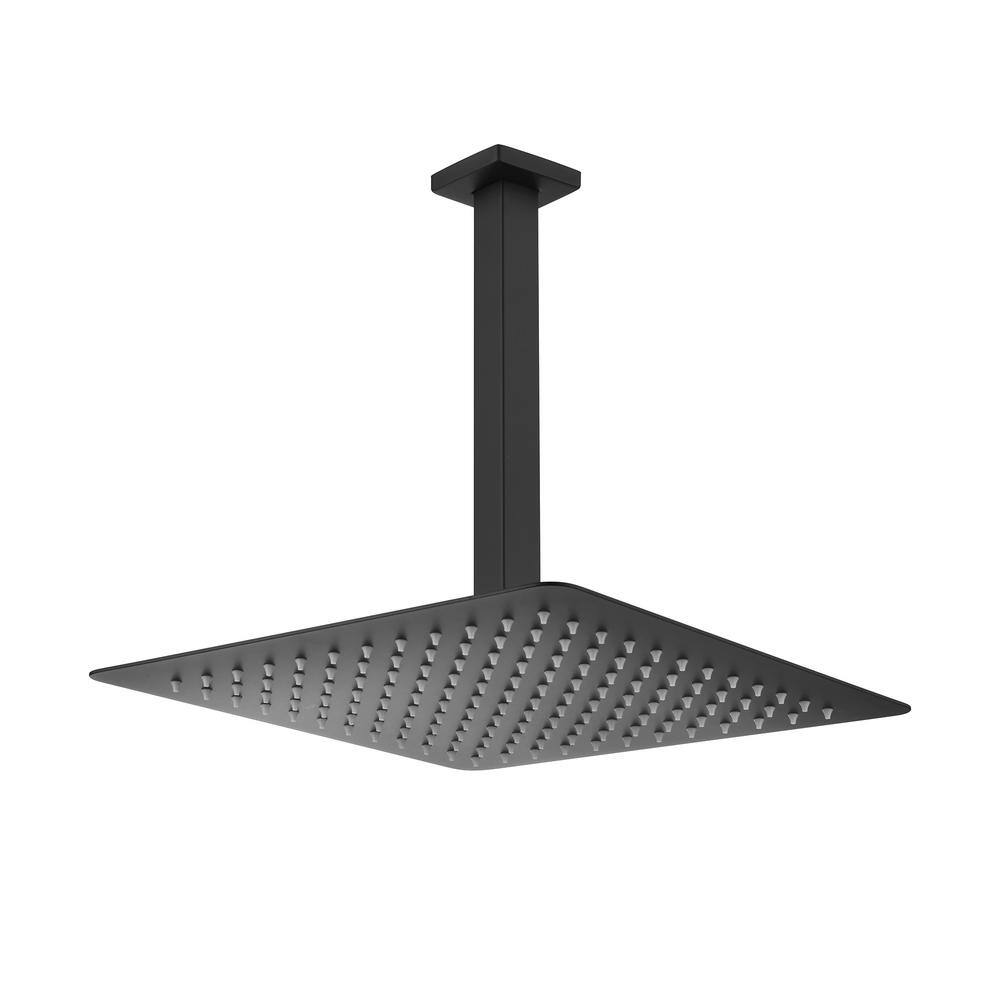 WELLFOR 1-Spray Patterns with 2.5 GPM 12 in. Ceiling Mount Rain Fixed Shower Head in Matte Black WA-F12-MB