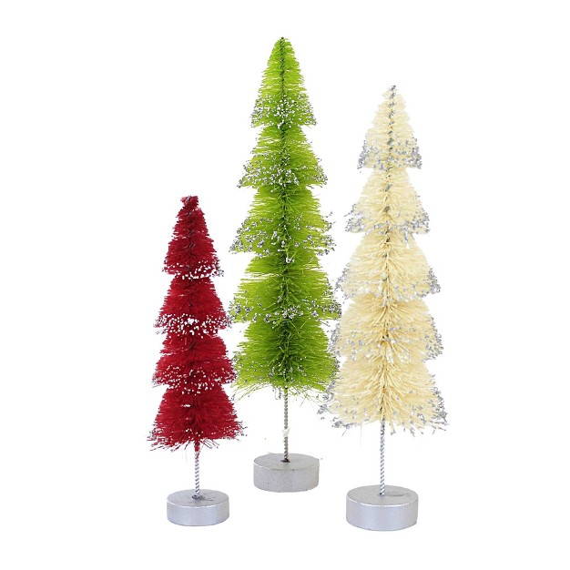 Bethany Lowe Christmas Layered Bottle Brush Trees Three Trees 9 0 Inches Twisted Wire Trunk Lc2447 Sisal Multicolored