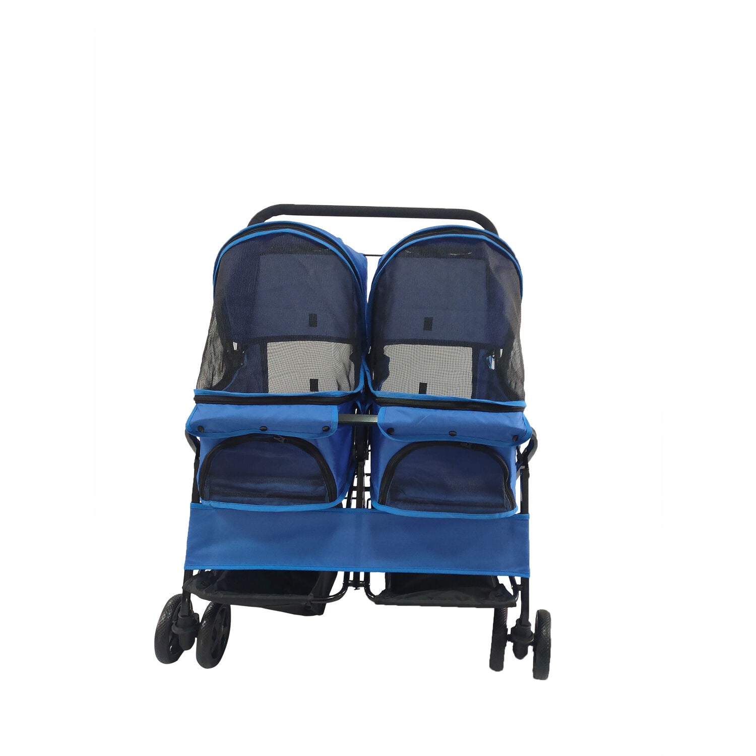 Critter Sitters Double Pet Stroller with Storage | Carriage Carrier for Animals up to 44 lbs | 4-Wheel | For Cats， Small/Medium Dogs， Rabbits and Guinea Pigs | Blue