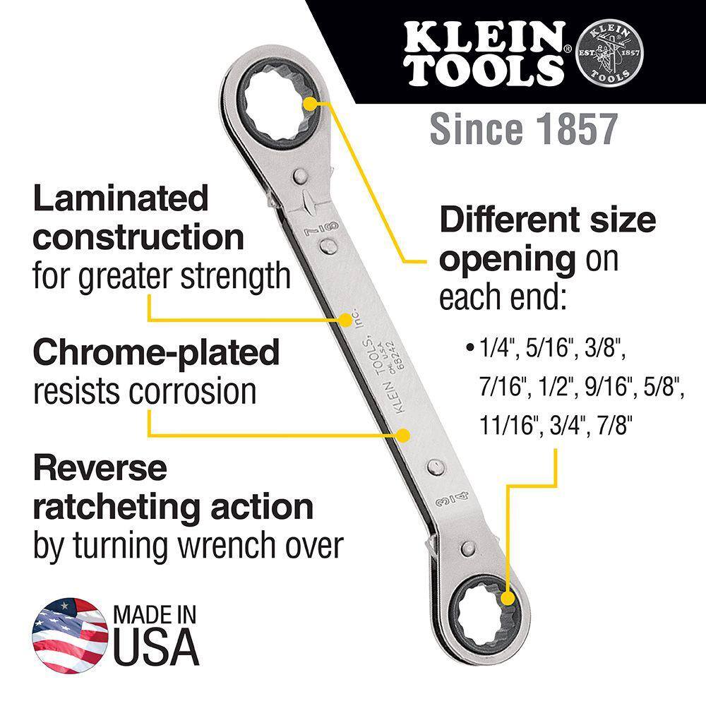 Klein Tools 5-Piece Fully Reversible Ratcheting Offset Box Wrench Set 68245