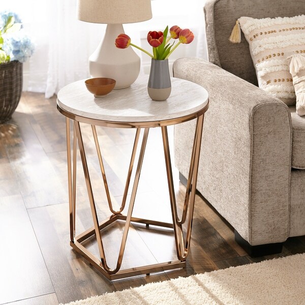 SEI Furniture Henderson Modern Faux Marble Gold Round Side Table