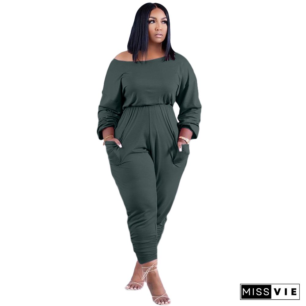 Solid Color Long Sleeve Loose Fit Jumpsuit