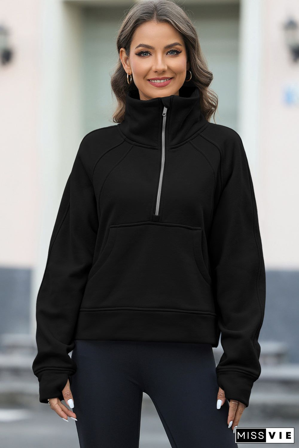 Half Zipper Kangaroo Pocket Sweatshirt