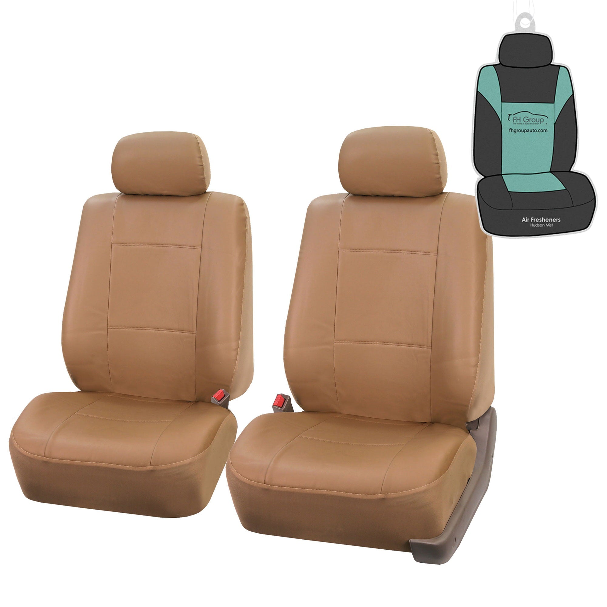 FH Group AFPU001TAN102 Universal PU Leather Front Set Seat Covers with Bonus Air Freshener