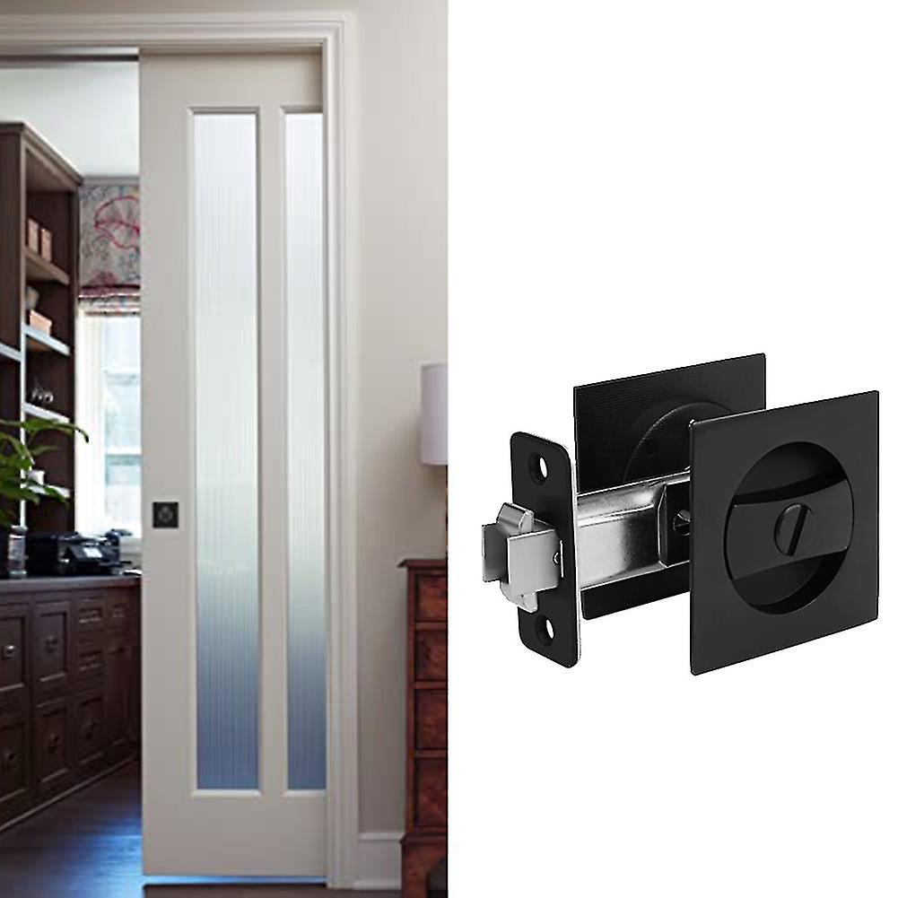 Pocket Door Lock， Black Contemporary Privacy Square Pocket Door Hardware， Black Sliding Pocket Door