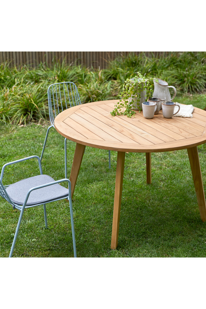 Round Slatted Teak Garden Table  Tikamoon Mila   Midcentury   Outdoor Dining Tables   by Oroa   Eichholtz Furniture  Houzz