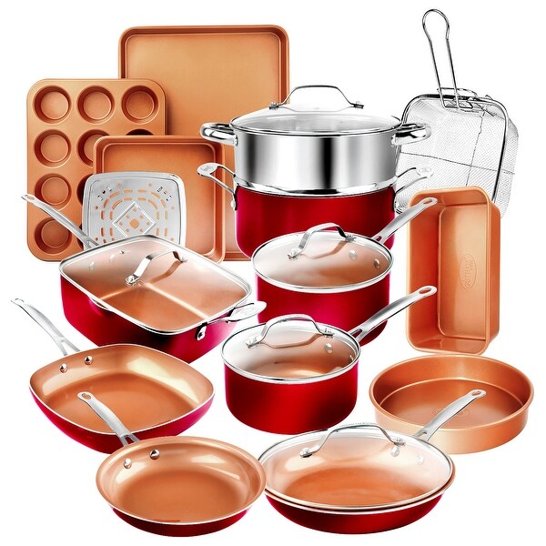 20 Piece Pots and Pans Set， Nonstick Ceramic Coating Cookware and Bakeware Set