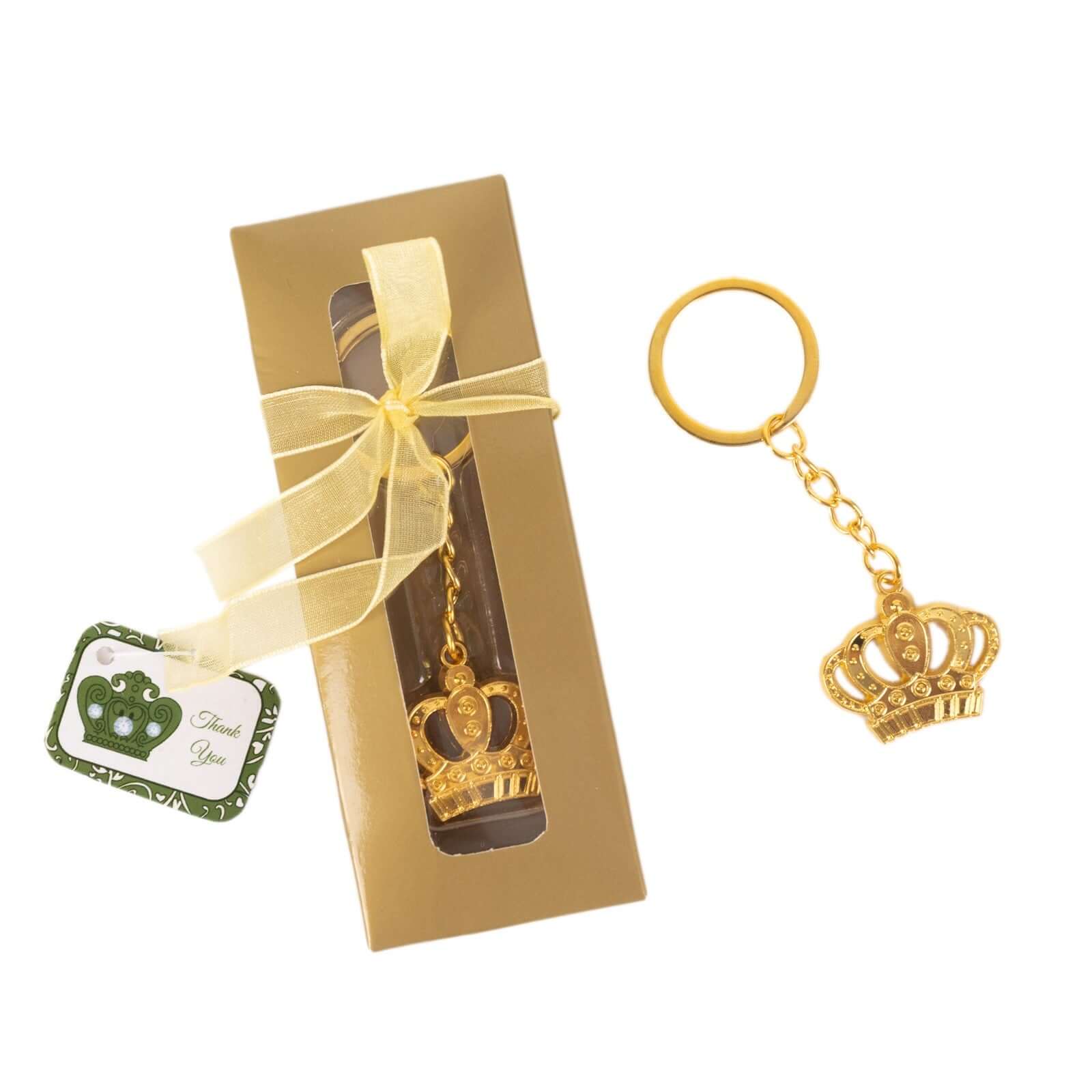 5 Pack Gold Metal Princess Crown Keychain Party Favor, Pre-Packed Wedding Bridal Shower Party Favor With Gift Box, Ribbon & Thank You Tag - 3