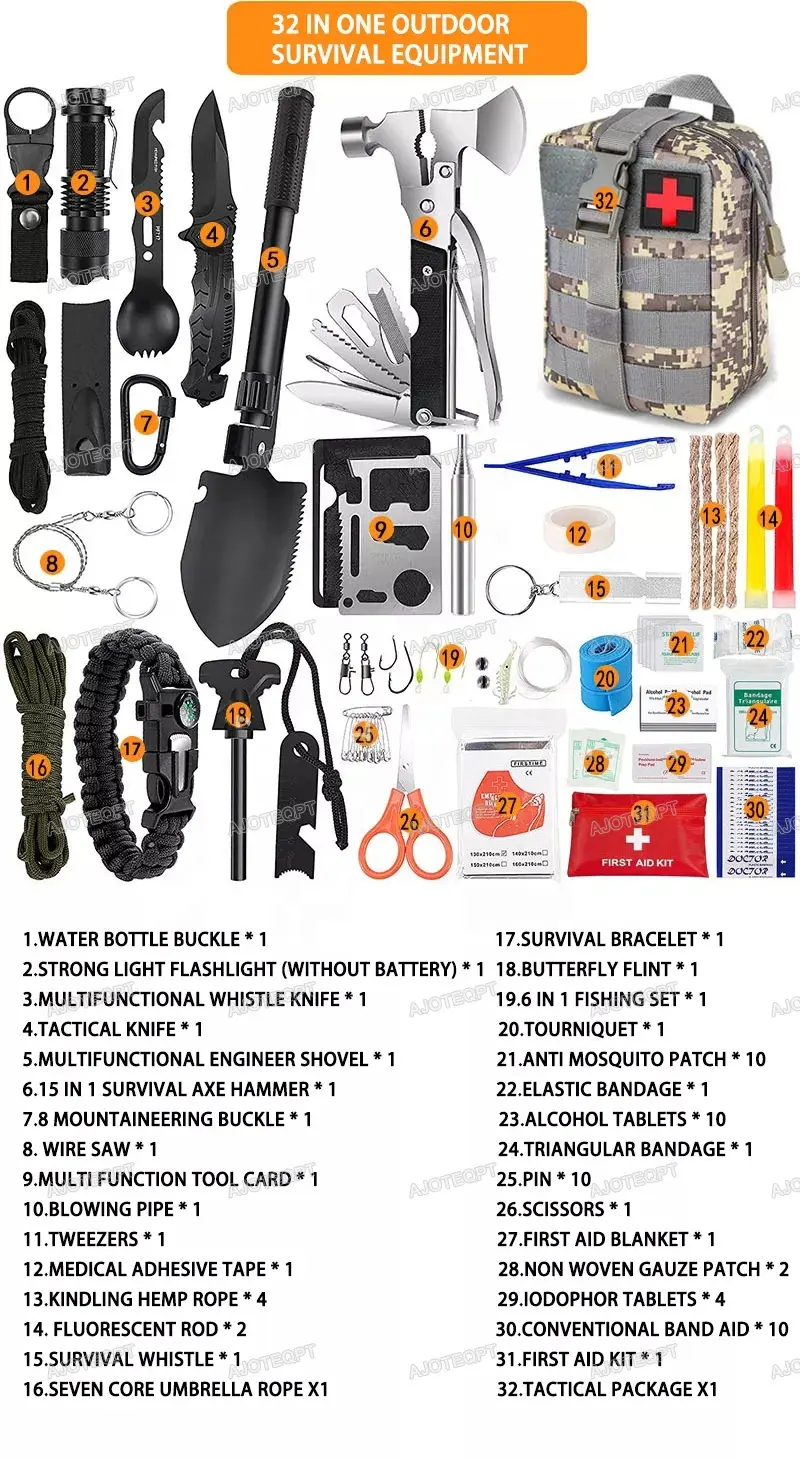 AJOTEQPT Professional First Aid Kit Survival Tool Kit Tactical Emergency Survival Gear For Camping Car Truck